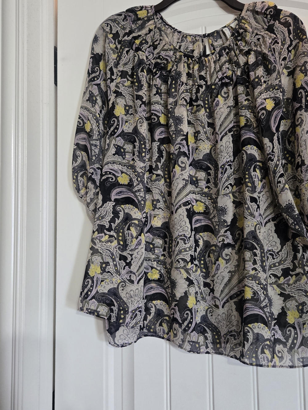 Women’s Black Paisley Print Skirt with Yellow Accents